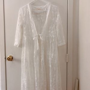 (From Korea) Sheer White Lace Duster